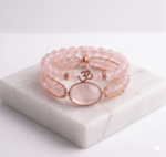 Luxury Multi-Layer Natural Rose Quartz Bracelet with Rose Gold Om Charm