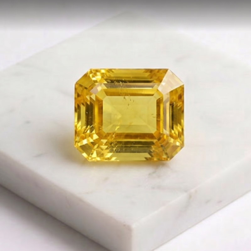 Premium Octagon-Cut Natural Yellow Sapphire Gemstone – Golden Canary