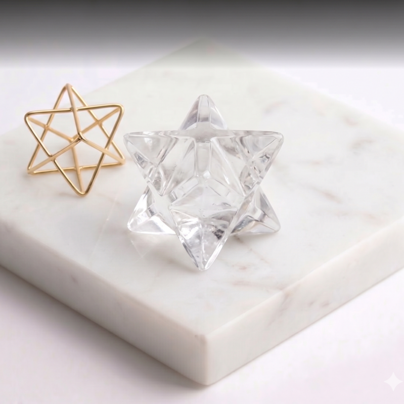 Premium Merkaba Star-Cut Natural Clear Quartz Crystal – Optical Clarity