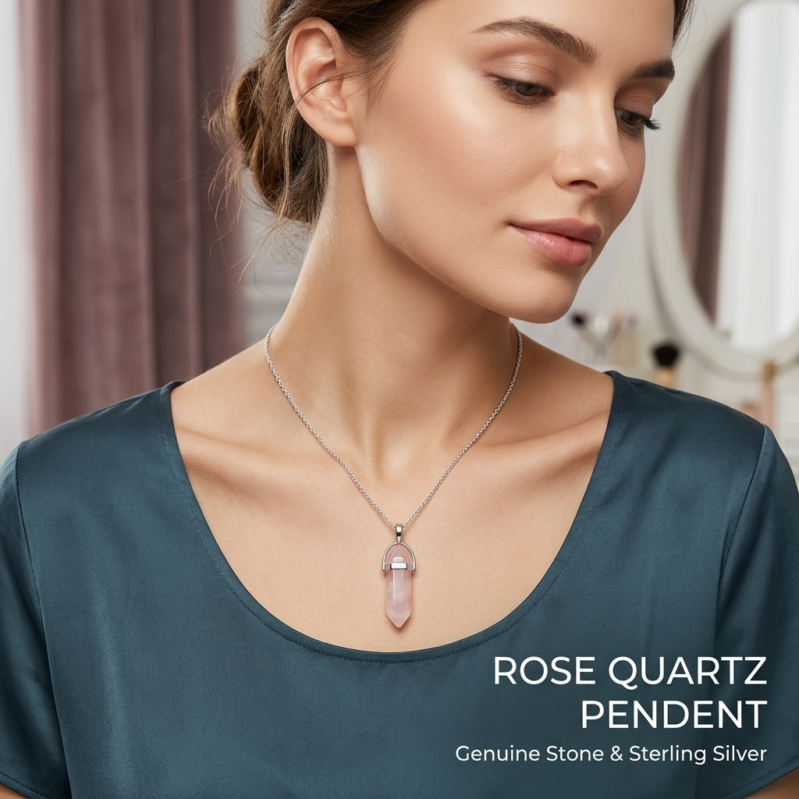 Premium Natural Rose Quartz Crystal Pendant Necklace for Women