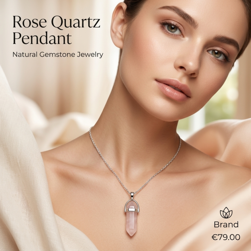Premium Natural Rose Quartz Crystal Pendant Necklace for Women