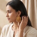 Woman Wearing One Gram Gold Lord Ganesha Temple Earrings