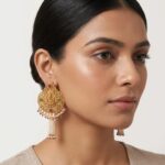 Woman Wearing One Gram Gold Lord Ganesha Temple Earrings